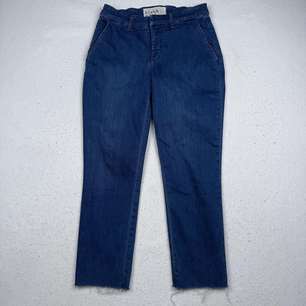 Frank & Eileen Jeans Womens 4 Blue Wicklow High Rise Ankle Raw Hem Made USA